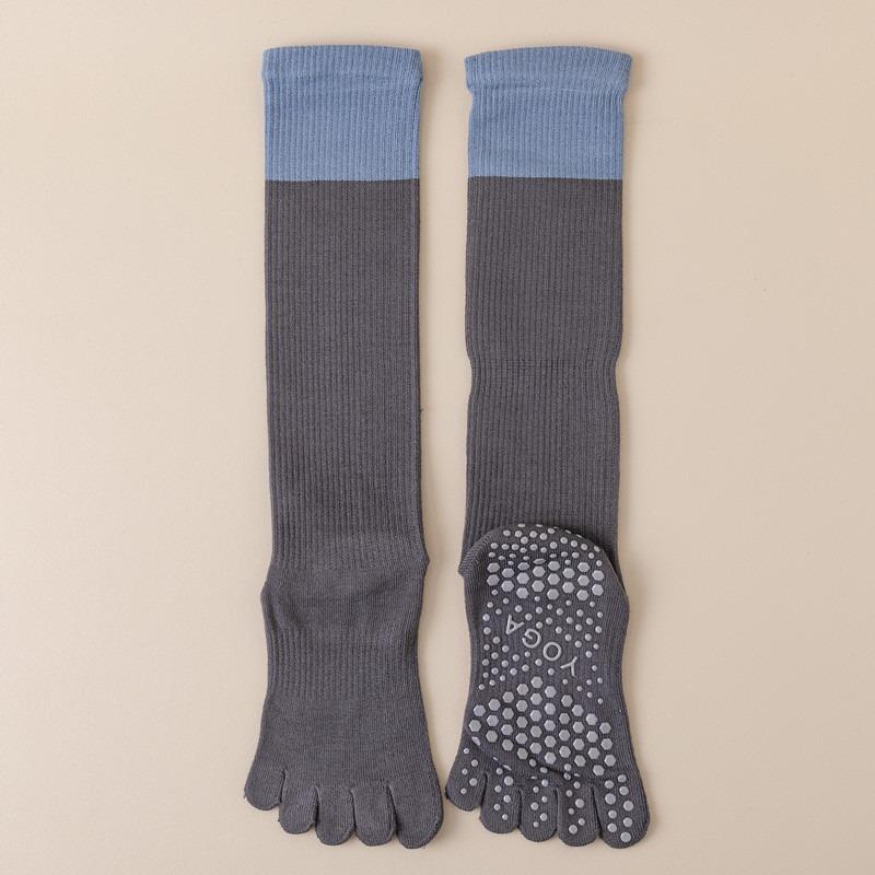 Autumn and Winter Five-finger Yoga Socks, Calf Socks, Pressure Sports, Anti-slip, Color-blocked Pilates, Long Toe Split Socks
