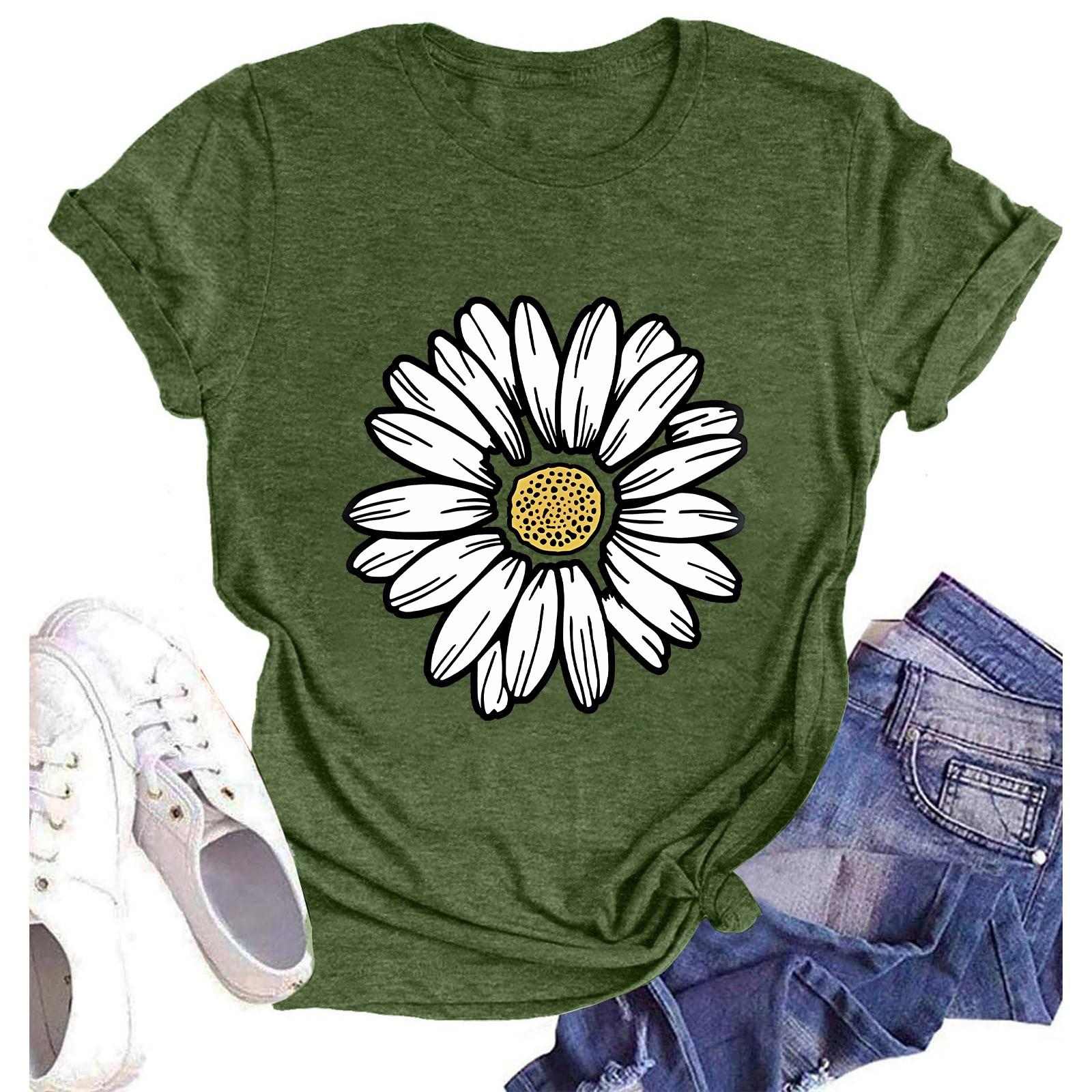 

Женская модная повседневная летняя удобная блузка с круглым вырезом и коротким рукавом с принтом M