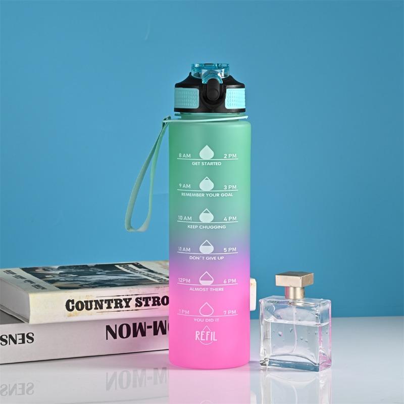 1L Motivational Sport Water Bottle Plastic Water Cup with Time Scale Outdoor Gradient Color Drinking Bottle Fitness Straw Mug