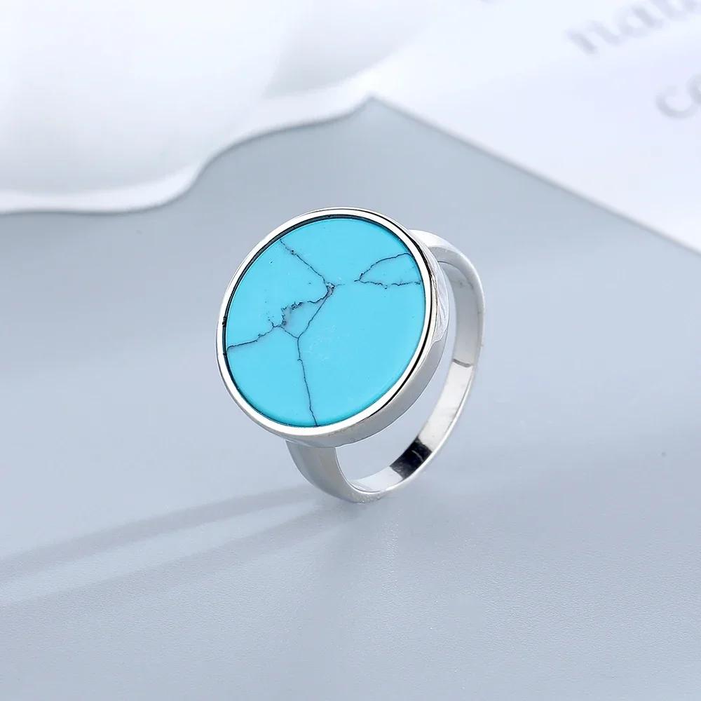 Women Ring 15MM Natural Stone Lapis Agate Malachite Brief Design Cute Ring Fashion Women Party Jewelry