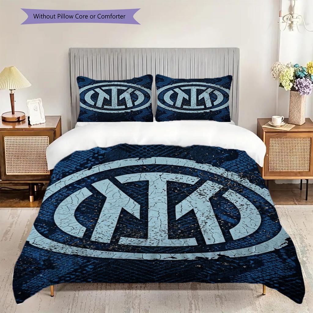 Inter Milan Football Emblem Three-piece set (1 * duvet cover + 2 * pillowcase, without core) Bedding set Christmas birthday gift Soft and comfortable