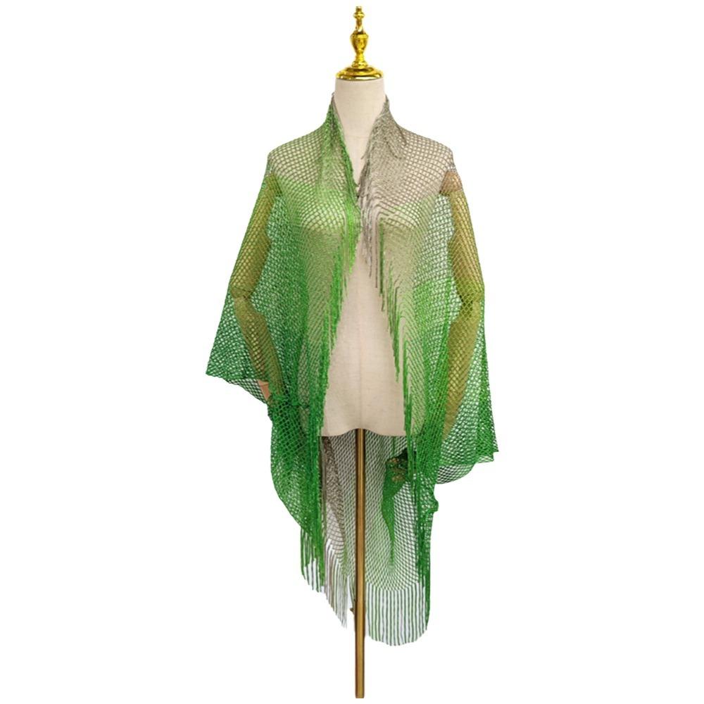 

Tassel Patchwork Women Tulle Shawl With Tassel V-Neck Cardigans Evening Prom Cape Hollow Multicolored Wedding Bridal Shawl зелёный