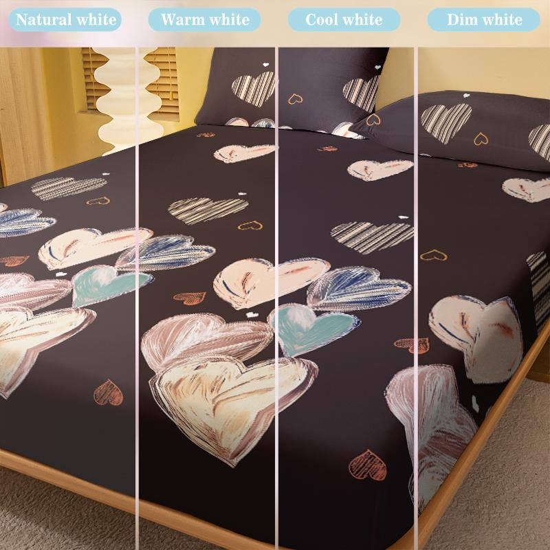 1 Cearceaf cu elastic mat cu imprimeu geometric simplu modern în formă de inimă, Husă de pat imprimată pentru dormitor, Lenjerie de pat (Excluzând fetele de pernă)