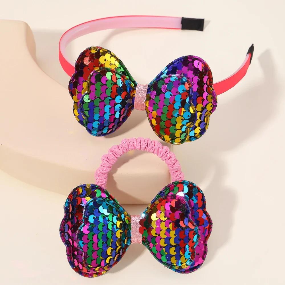 2/3 Pcs Baby Sequins Butterfly Flower Hairbands for Girls Hair Ties Set Clips Bows Headband Kids Headwear Gifts Hair Accessories