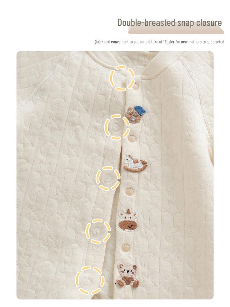 Infant Quilted Cotton Romper: Autumn-Winter, Warm Three-Layer Design, Size 90, Stylish & Cozy