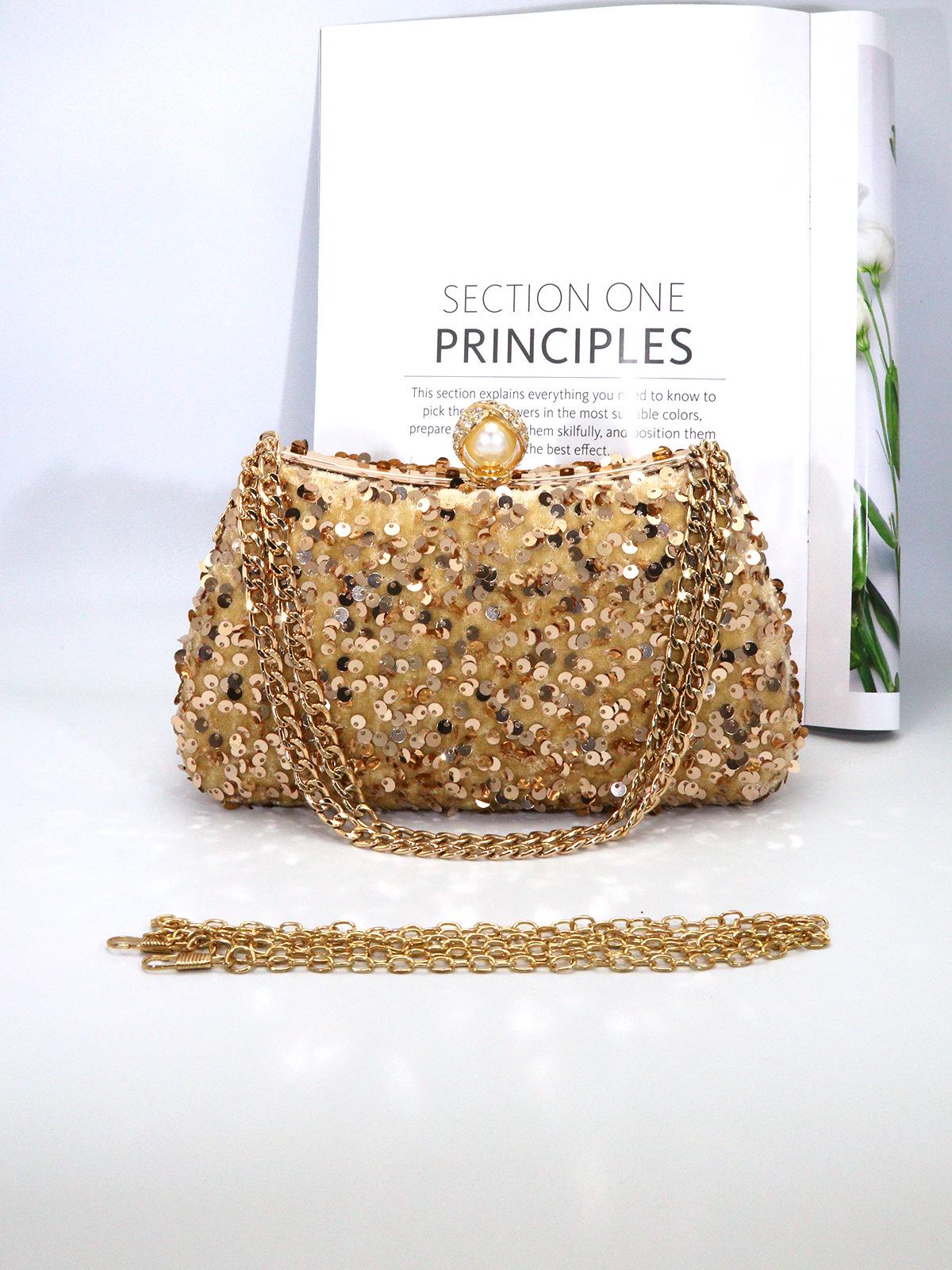 

Сумка кроссбоди с жемчугом и пайетками: Элегантный европейский и американский стиль, двойная цепочка, однотонный, роскошный плечевой вечерний аксессуар