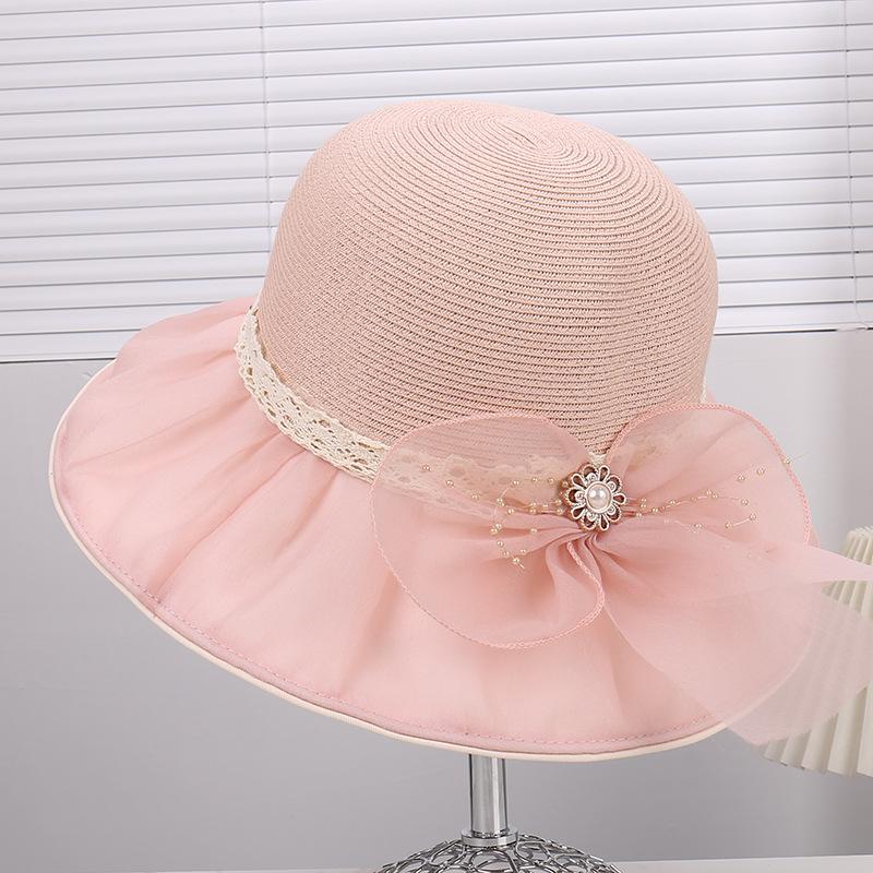 New French elegant mesh bow bucket hat women's summer face small sunscreen sun hat breathable casual versatile