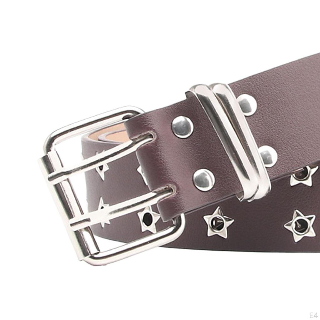 Double Eyelet Belt Women Punk PU Waist Adjustable Skirt Waistband for Cosplay
