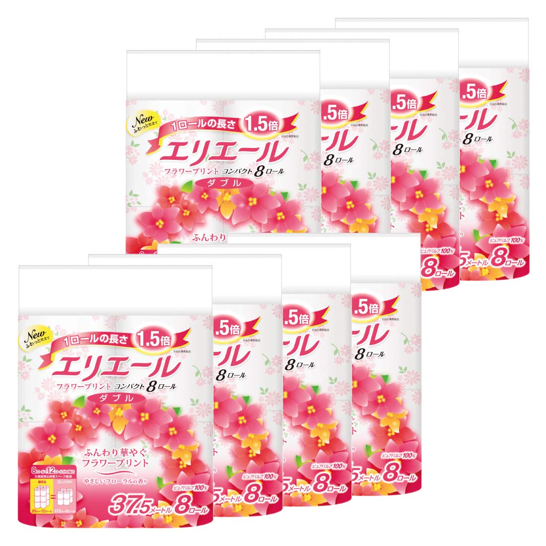 

Туалетная бумага Elleair с цветочным принтом, рулон x 64 рулона, рулоны x 8, двойная целлюлоза, элегантный цветочный аромат, 1,5 x 37,5 м (8 упаковок) 100% [Корпус продан]