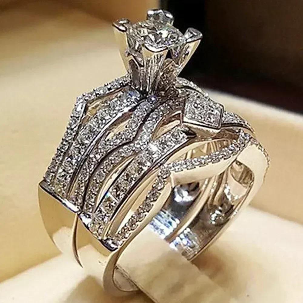Fashion Geometric Design Women'S Ring Set - Modern Bride Wedding Engagement Jewelry Accessories For Wholesale