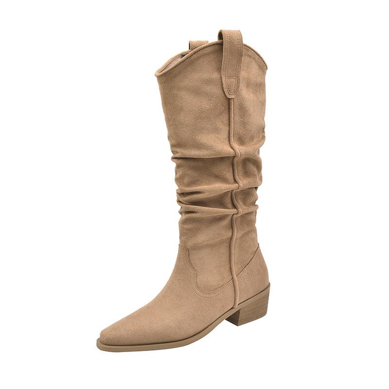 Large Tube Circumference Large Size Women's Shoes Suede Stacking Boots Western Cowboy Boots Thick Leg Boots Thigh Circumference Knight Boots