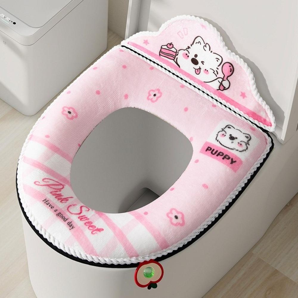 Zippered Plush Toilet Cushion With Backrest Toilet Seat Mat Toilet Seat Pad Winter Use