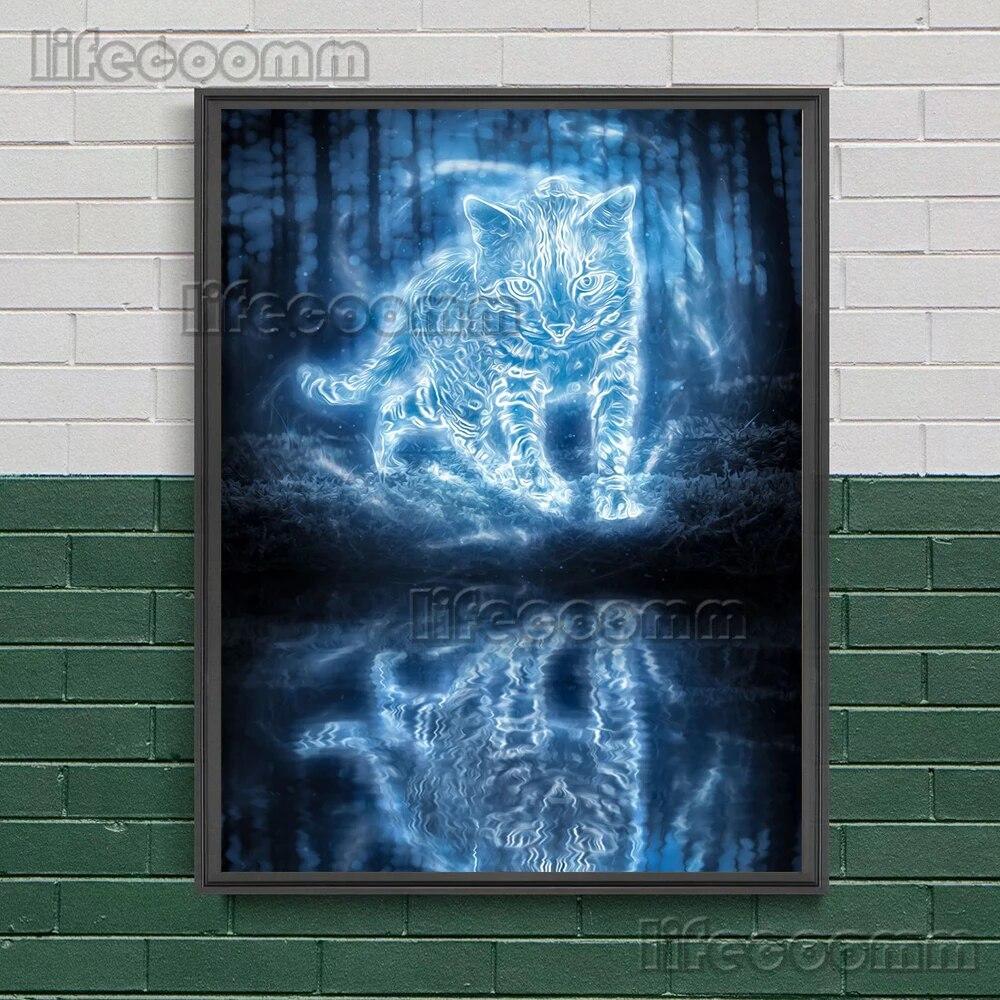 Animal Elves In The Forest Wall Art Canvas Painting Stag,Raven,Owl,Leopard,Mystical Creature Art Poster And Print Home Decor No Frame