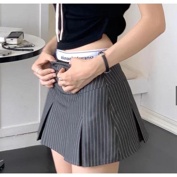 

Летняя юбка-плиссе мини в стиле преппи черного цвета с эластичной талией, эффект двух предметов для миниатюрных фигур Medium серый