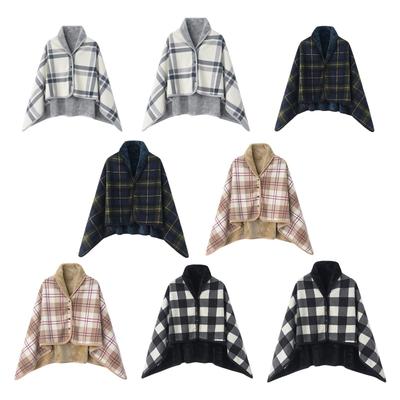 Poncho Decke Weich mit Knöpfen Karierter Schal für Auto Winter Sofa