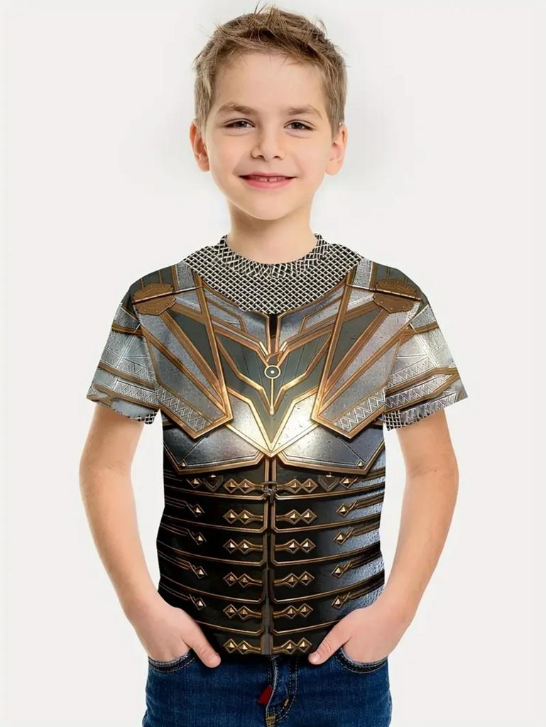 Krieger Rüstung Jungen Kleidung 3D Druck Kinder T-Shirt Sommer Rundhals Kurzarm Oberteil Lässiges T-Shirt Locker Streetwear Kinderkleidung
