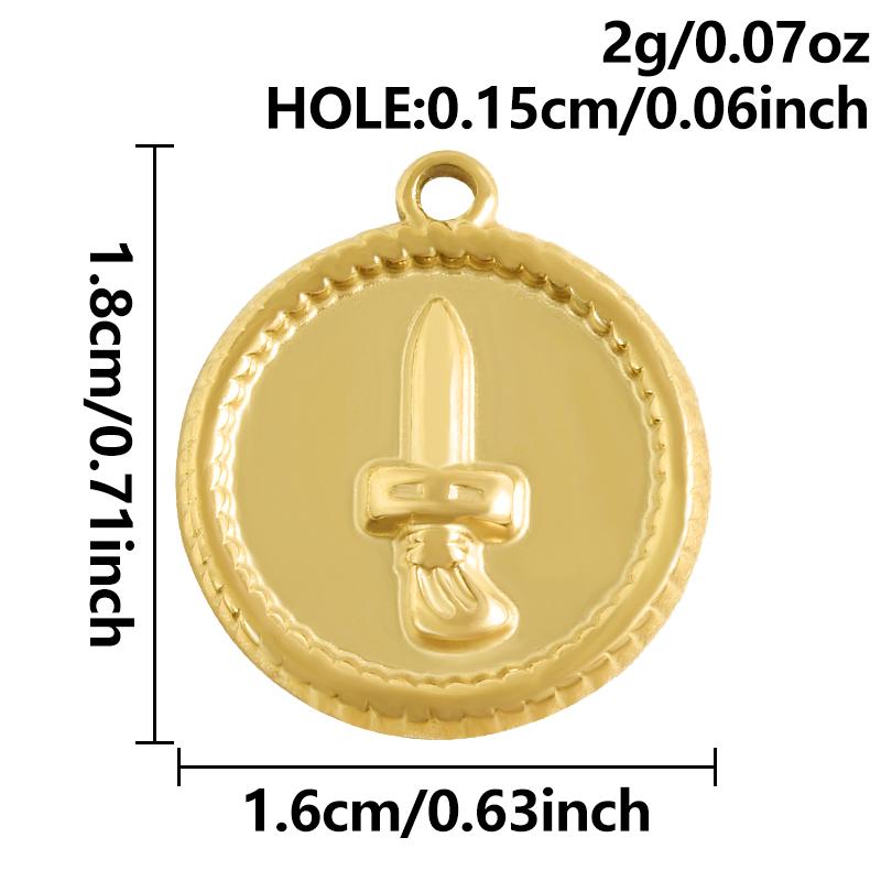 5pcs Pvd Round Charm Tool Wrench Sword Animal Stainless Steel Pendants For Jewelry Making Bracelets Keychain DIY Bag Charms Bulk