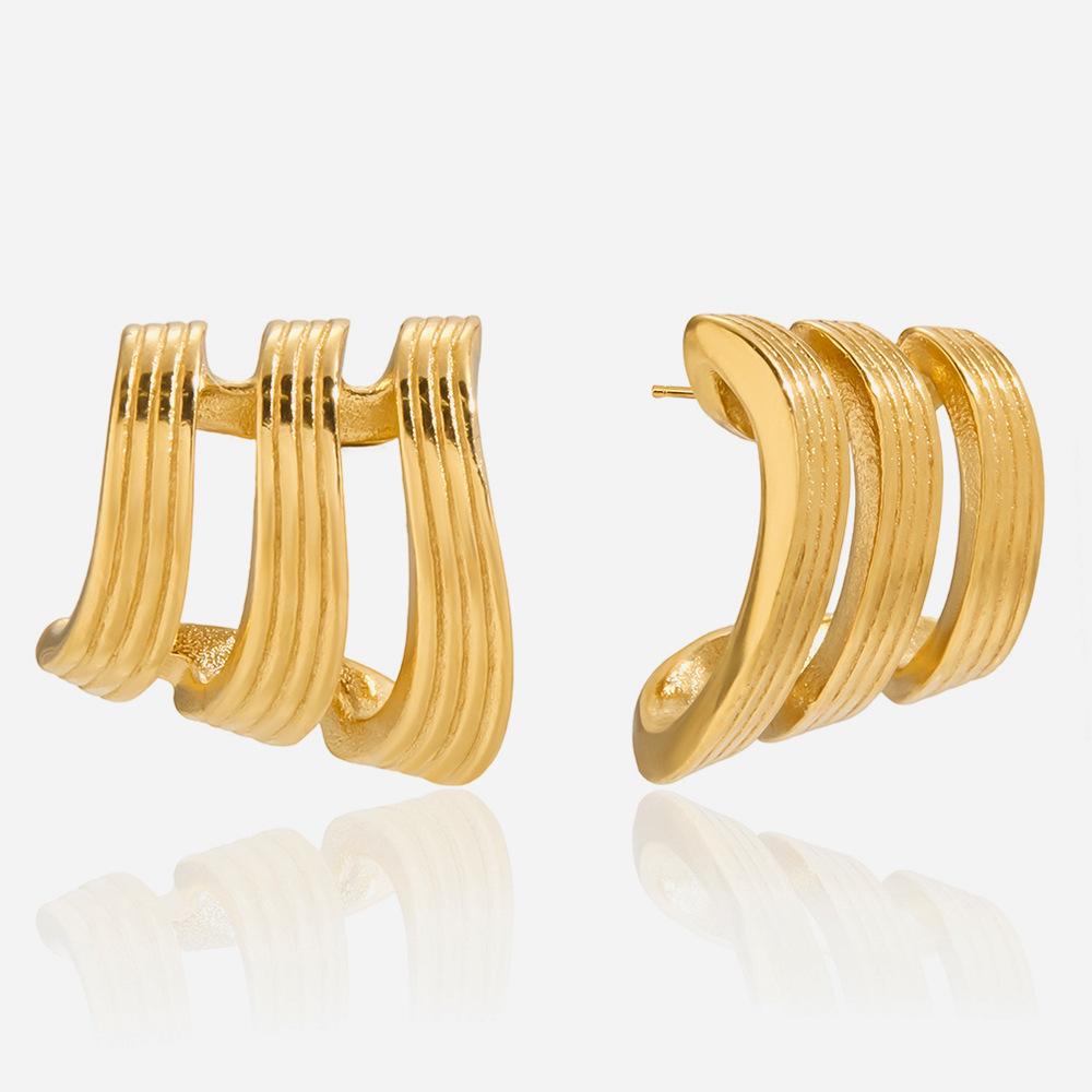 Design Sense Classic Style 18K Gold, Threaded Three-layer Earrings Versatile Earrings