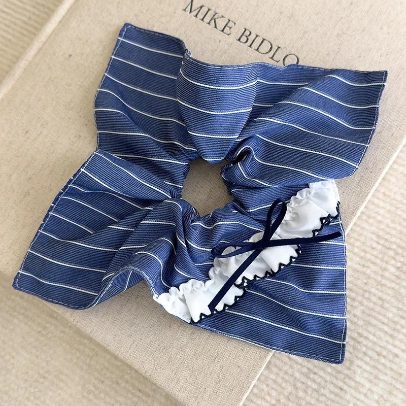 Retro Blue Checkered Hair Ties Fabric Webbing Bow Square Headbands Womens Temperament Head Rope Female Party Accessories Fashion