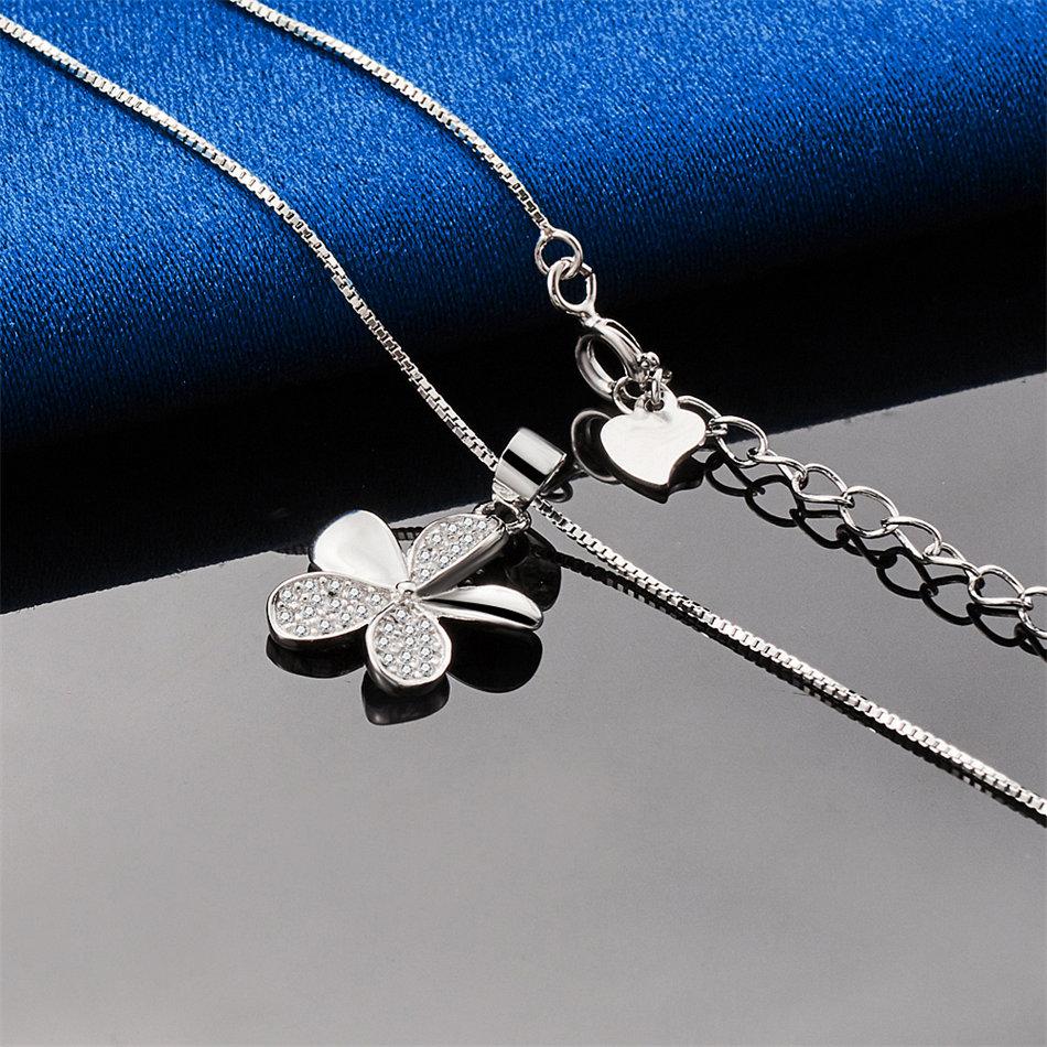 925 Sterling Silver 16-30 Inch Delicate Flower Zircon Pendant Necklace for Women Fashion Wedding Jewelry Accessories