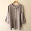 Camicetta in lino e cotone da donna tinta unita Harajuku Top casual colletto per bambola giapponese con bottoni camicia a maniche a tre quarti