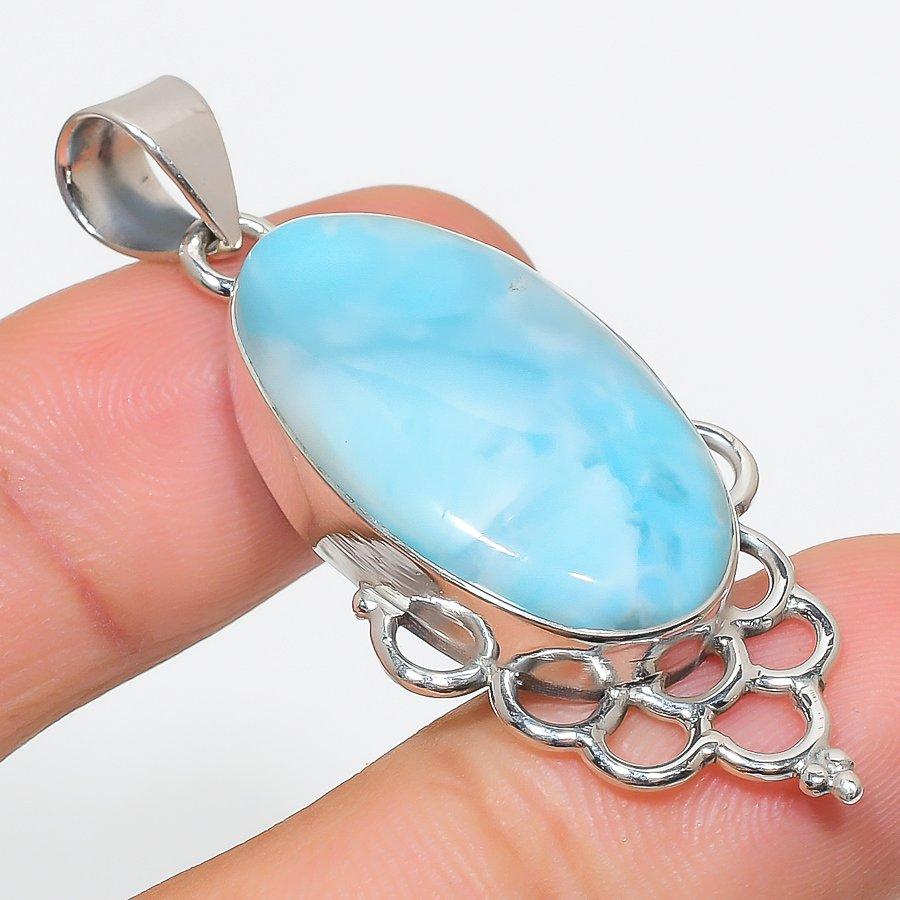 

Natural Republic Larimar Gemstone 925 Solid Sterling Silver Gift Pendant 2 W9O25