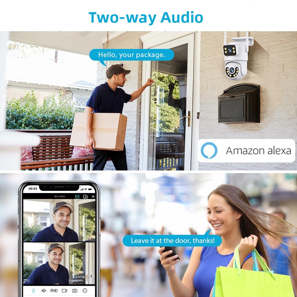 8MP 4K PTZ Wifi kamera Bezdrátová venkovní sledovací kamera se dvěma čočkami Ai Human Detect Security IP kamera Auto Tracking Aplikace iCSee