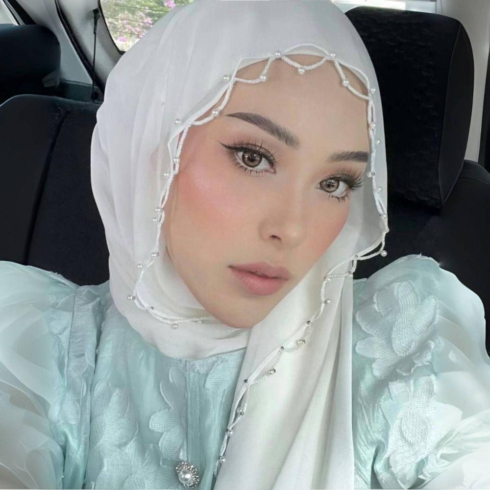 Pearls Islamic Turban Chiffon Malaysia Headscarf Luxury Ethnic Style Scarf  Women