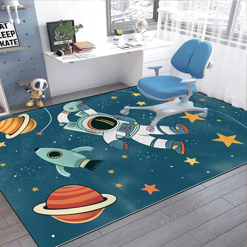 Tappeti Cartone Animato Astronauta Spaziale per Soggiorno Camera dei Bambini Tappetino da Gioco Lavabile Antiscivolo Tappeti per Camera da Letto Bambini Guardaroba