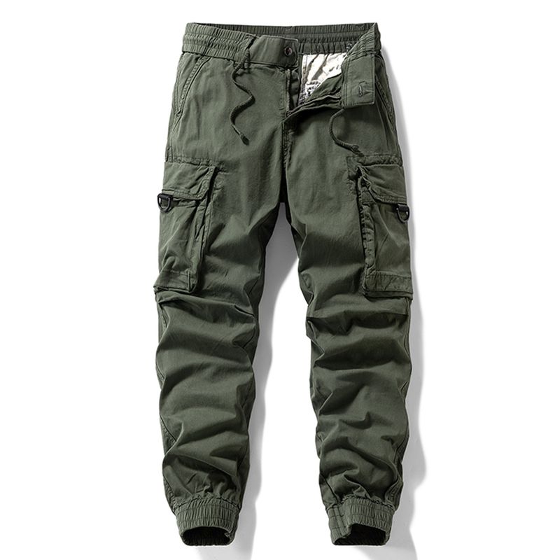 Men's Spring and Autumn Washed Pure Cotton Casual Pants, American-Style Loose Fit, Multi-Pocket, Jogger Cargo Pants, Export Surplus with Tags Removed