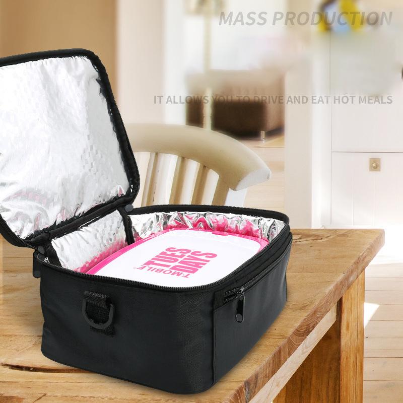 2024 Car 12v Heated Lunch Insulation Pack Electric Food Meal Thermostat Bag Travel Bento Mini Microwave Black Large Capacity