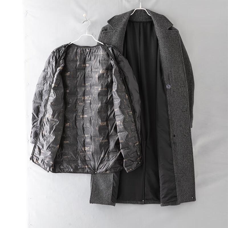 Fanzhen Men's Long Wool Overcoat with Detachable Down Liner