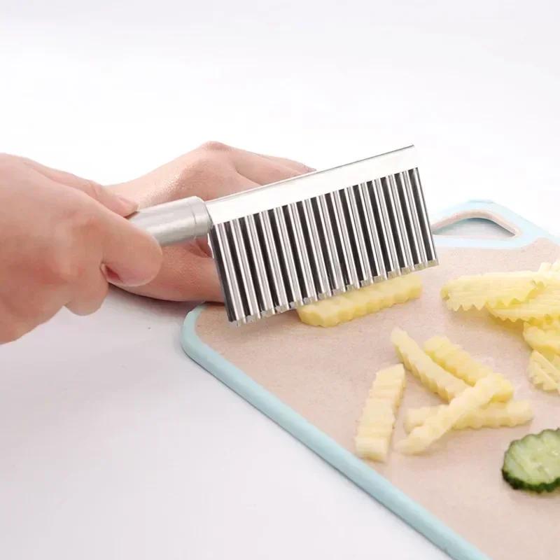 Stainless Steel Wave Potato Slicer Vegetable Cutter Potato French Fries Cutter Gadget Accessories Supplies Kitchen Cooking Tools