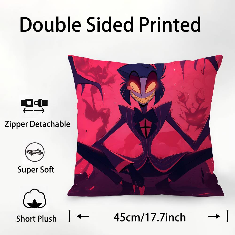 Anime H-Hazbin Hotel Alastor Pillow Case Square Double‑Sided Print Cushion Case For Sofa Home Bedchamber Decor Gift