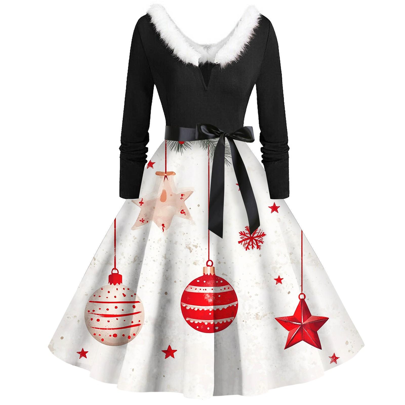 

Женские рождественские принты с длинным рукавом и V-образным вырезом больших размеров вечерние выпускные платья S белый