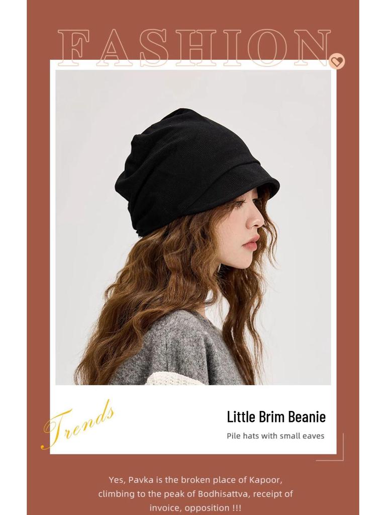 Women's 2023 Small Brim Stacked Beanie: Autumn/Winter Head-Wrapping Wool Hat for a Slimmer Look