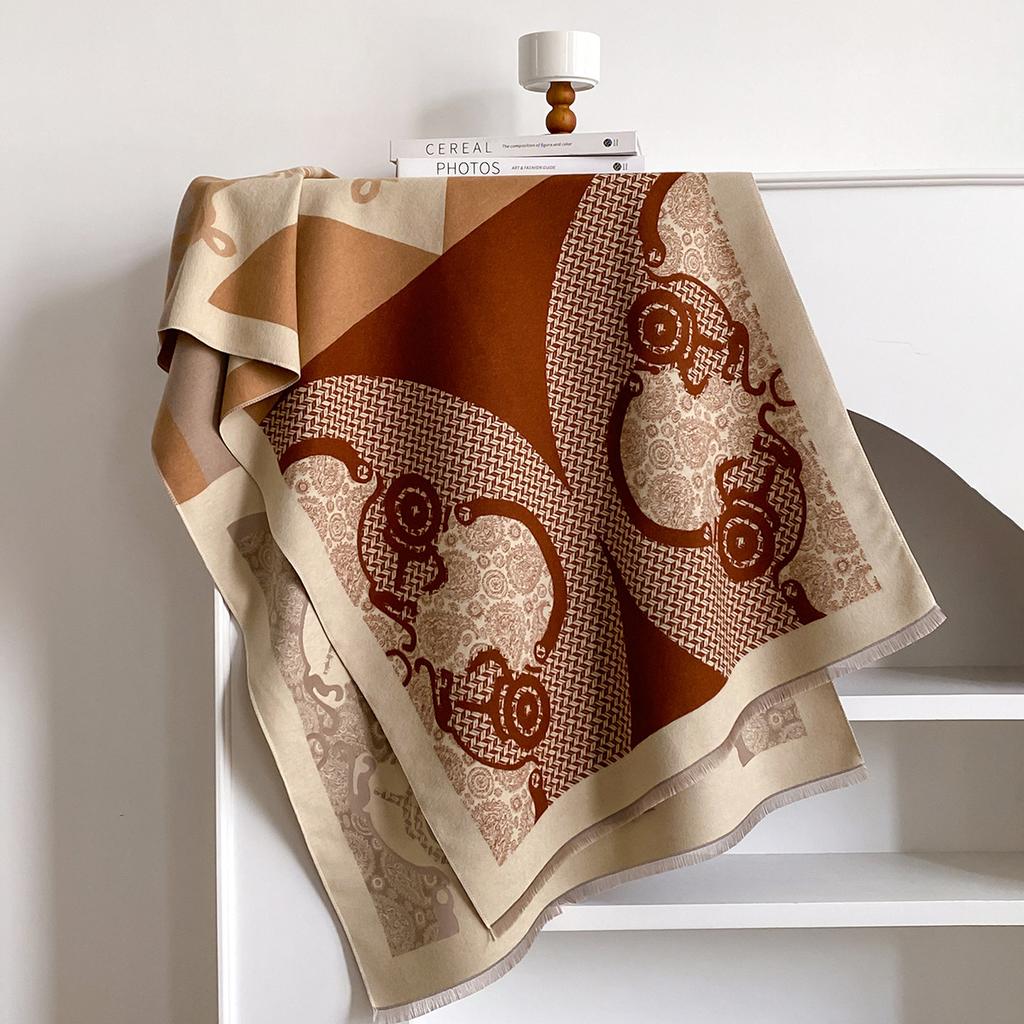 Scarf Women's Shawl, Winter Office Nap Blanket, Imitation Cashmere Tassel Warm Scarf Thickened