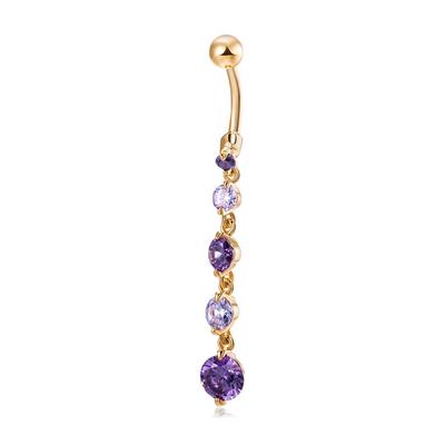 Round Zircon Dangle Navel Belly Button Rings Stainless Pendant Umbilical Studs Jewelry