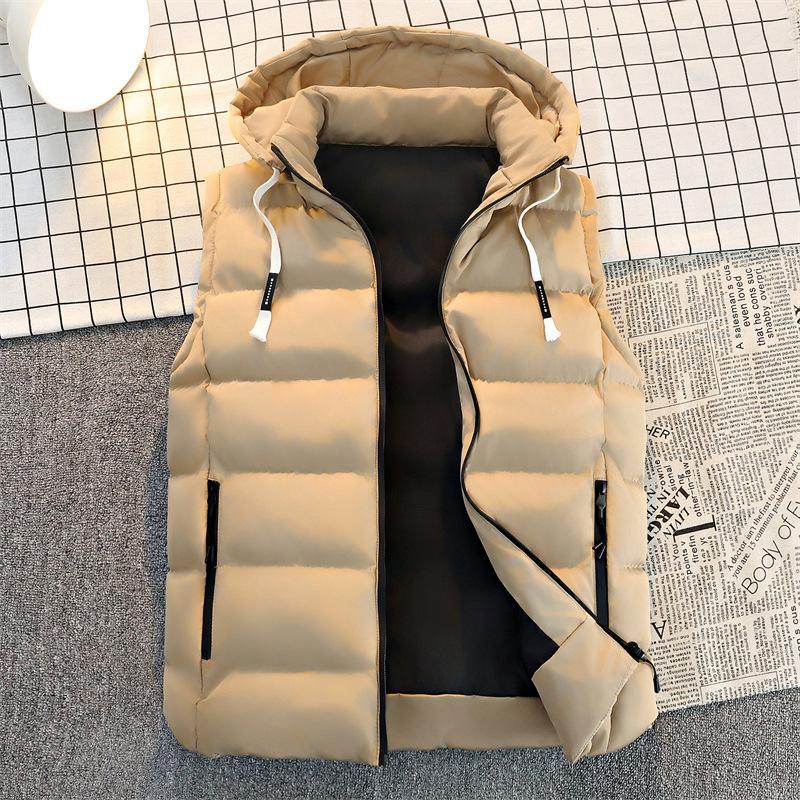 Winter cotton vest men's hooded vest men's loose thickened vest trendy down cotton sleeveless jacket vest
