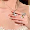 Yuji Fritillary Butterfly Gem Necklace, Rich Family Thousand Gold, Plated 18K Gold, Twilight Yellow Water Drop Butterfly Zircon Earrings