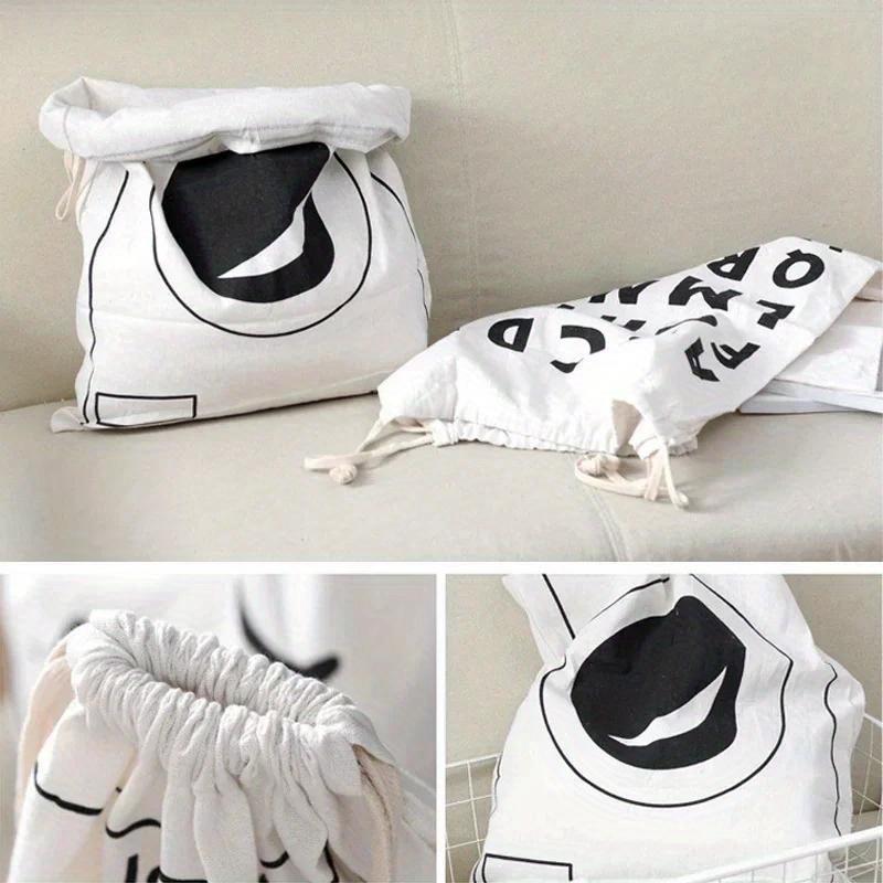Großer Wäschebeutel aus Baumwolle und Leinen, Aufbewahrungsbeutel für Spielzeug, bedruckter Stoff, Duffle-Bag mit Kordelzug, Organizer-Taschen für Schmutzwäsche