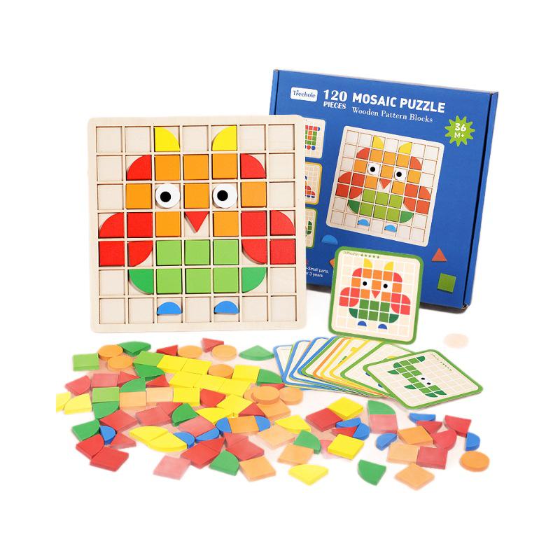 3D Wooden Mosaic Puzzle for Kids: Early Education Shape Recognition Toy