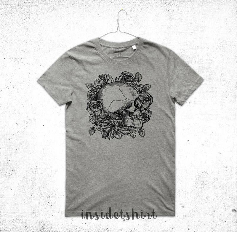 SKULL WITH ROSES T-SHIRT Gothic knit dark rock skull and roses T-SHIRT MAN 4XL