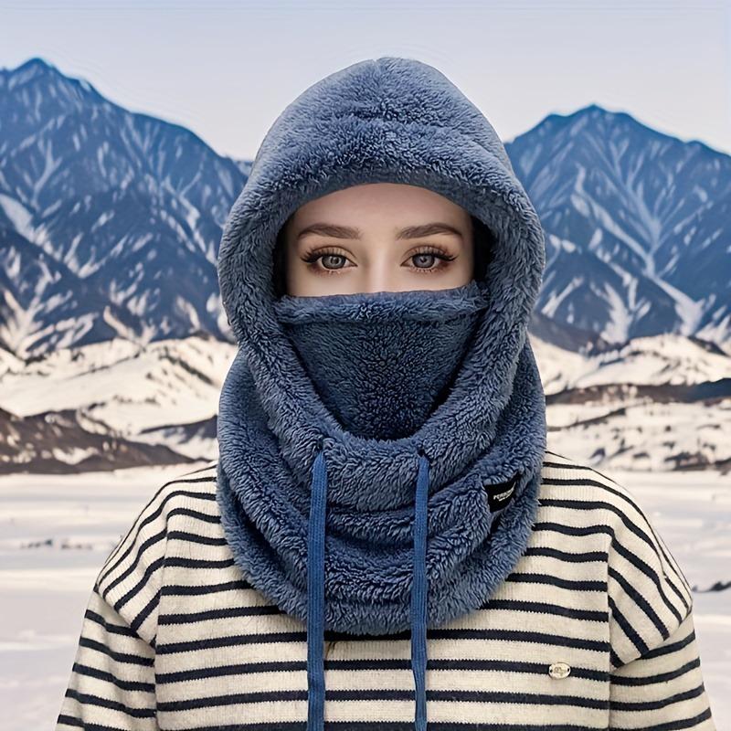 1PC Women's Winter Plush Mask Cap - Elastic Drawstring Closure, Light and Warm, Solid Color Soft Polyester Fiber Material, Hand Washable