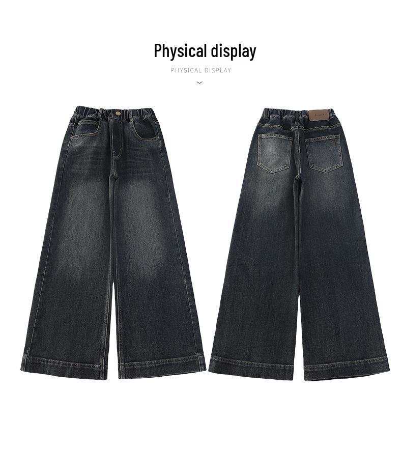 Girls' Wide-Leg Jeans with Stylish Back Pocket, Coffee Color – Autumn 2025