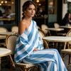Damen gestreifte 2-teilige Sets Lässiges One-Shoulder-Langarmtop und Hose passendes Set Sommer Lässige Urlaubs-Loungewear Outfits