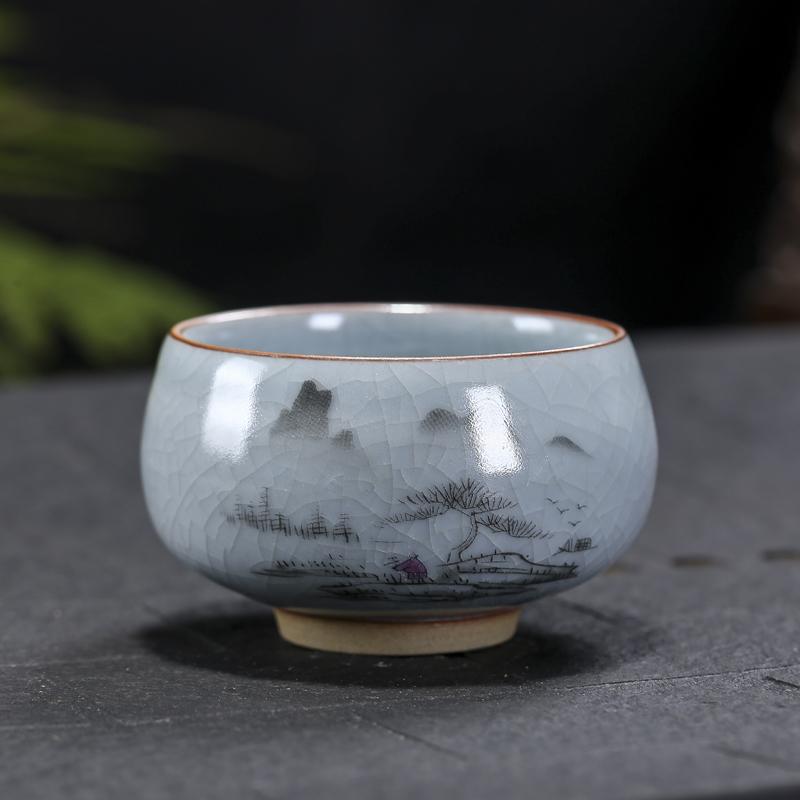 Boutique Ru Kiln Ceramic Teacup Hand Painted Flowers Meditation Cup Travel Tea Bowl Tie Guanyin Pu'er Master Cup Tea set Gifts