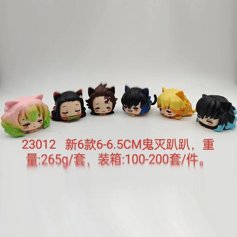 

6Pcs/1 Kit Animation Demon Slayer Kamado Nezuko Tanjirou Agatsuma Zenitsu POLYVINYL CHLORIDE Q Version Napping Cat Inosuke Prone Pose Miniature No box