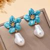 A Pair of Women's Earrings, Blue Flower Baroque Vintage Earrings, Suitable for Daily Wear and Vacation Wear