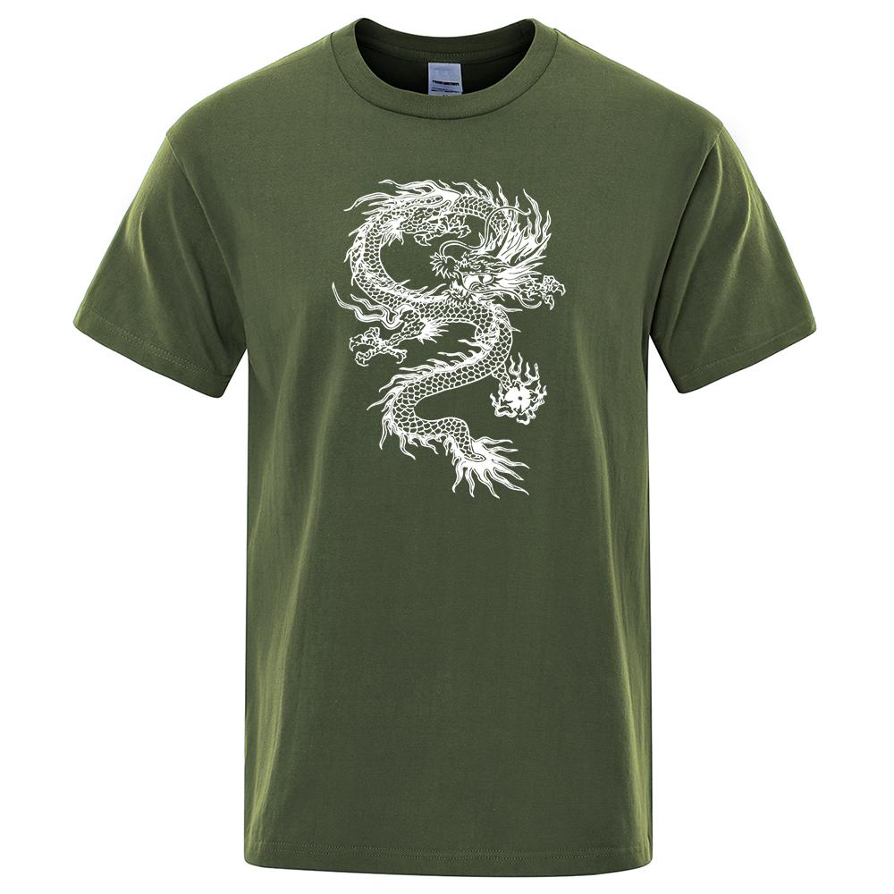 Chinese Style White Dragon Men Tshirts Fashion Breathable T Shirts Loose Cotton Tee Clothing High Quality Brand Male T-Shirt